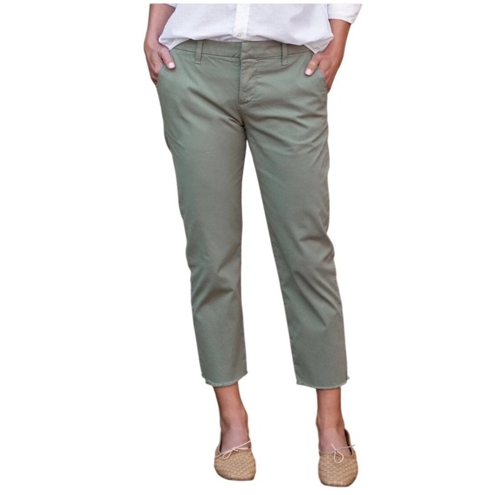 FRANK & EILEEN Wicklow Chino Cropped Trousers, Rosemary Distressed Hem, Size 2
